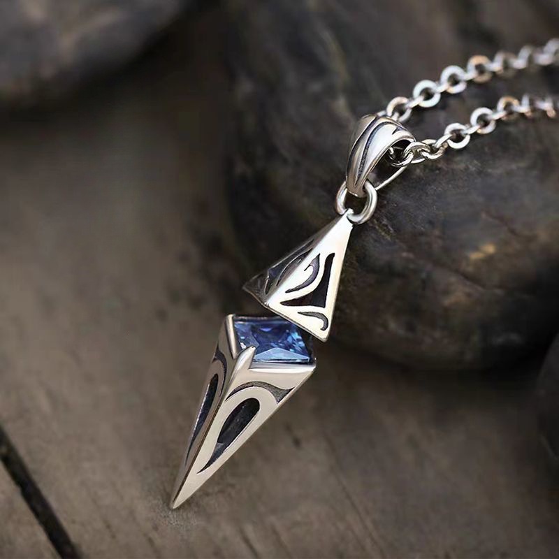 Dây Chuyền Mặt Đá Sapphire Màu Bạc Sang Trọng Phong Cách Hip Hop Cho Nam