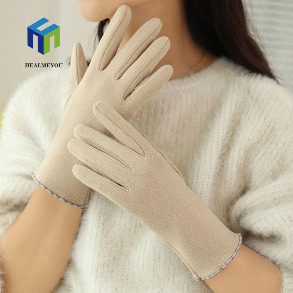 Găng tay nhung lông cừu màu trơn cảm ứng màn hình tốt giữ ấm chống gió thời trang thu đông phong cách Hàn Quốc cho nữ