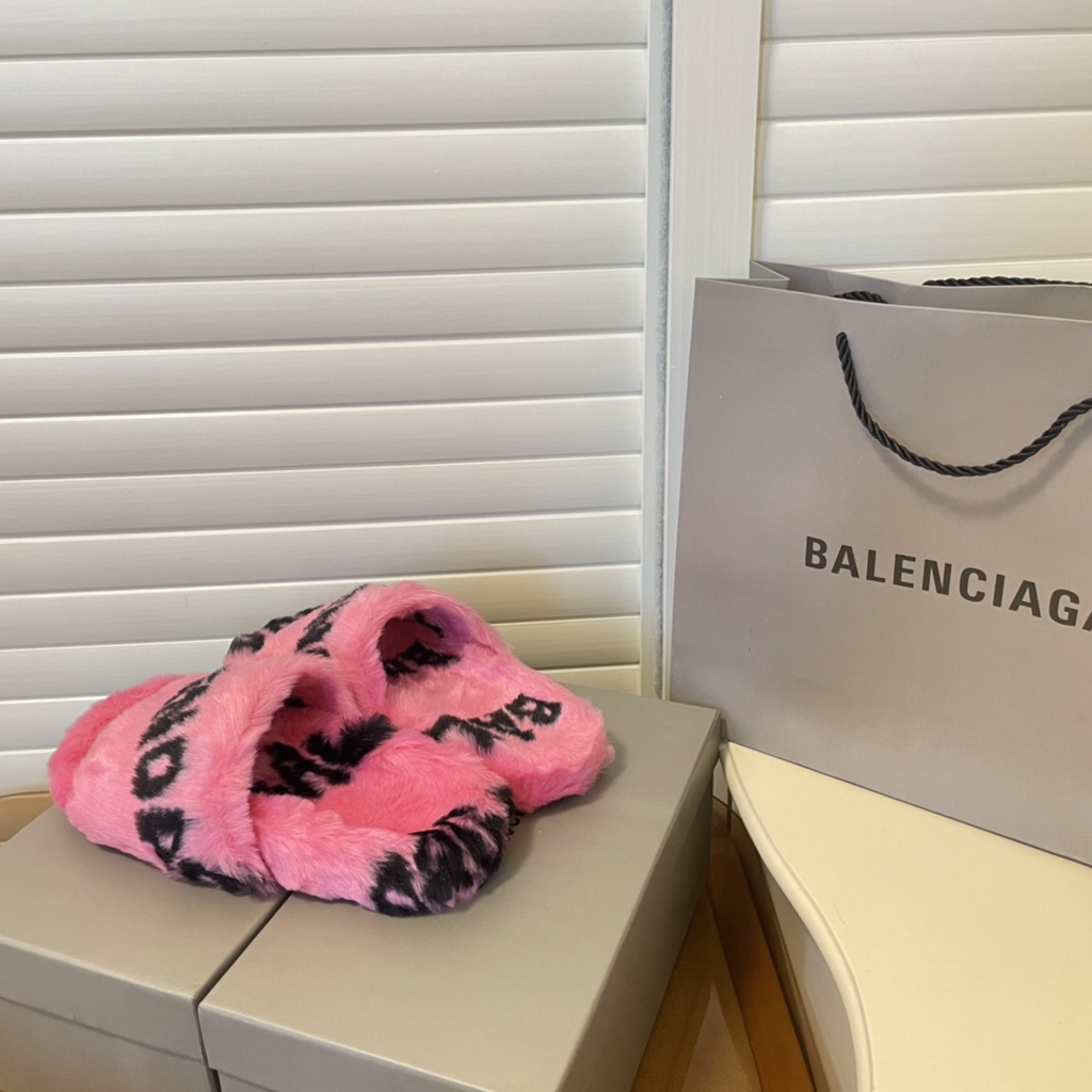 Balenciaga Dép Lông Thỏ Mềm Mại Thoải Mái Ấm Áp