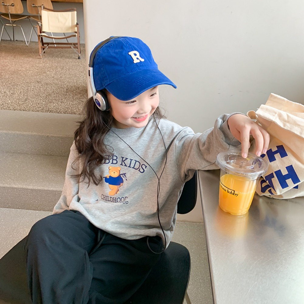 Áo len dài tay dành cho trẻ em mùa xuân và mùa thu mới giản dị thời trang áo len cô gái dễ thương hoạt hình áo cổ tròn