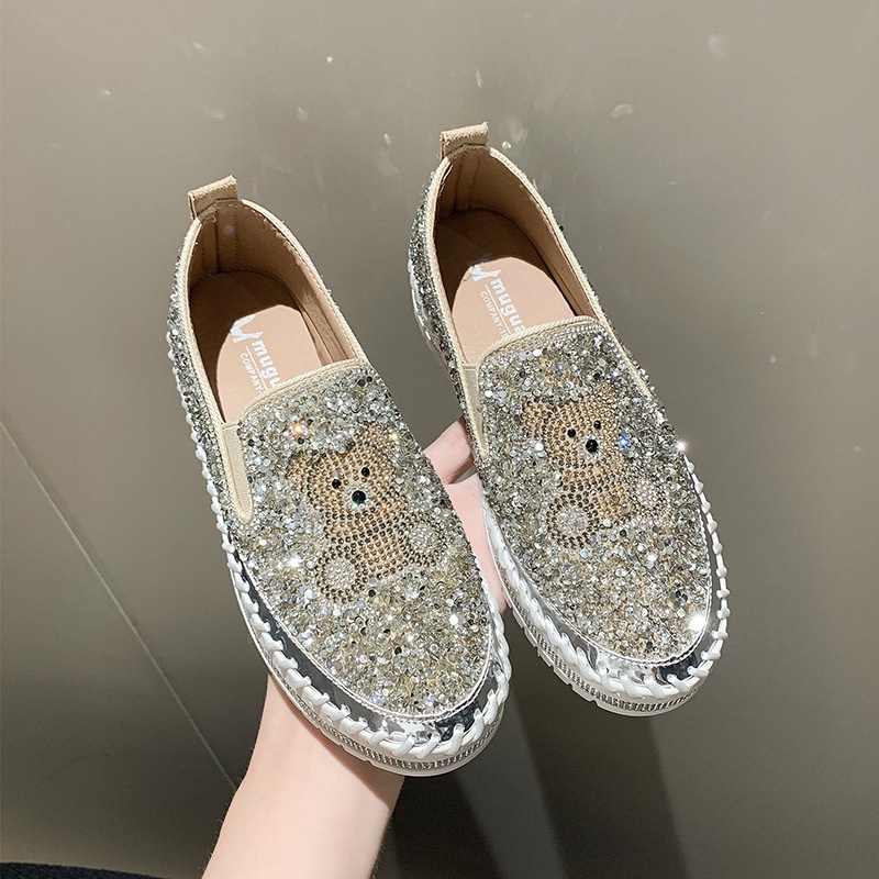 Hong Kong Premium shoes❥Rhinestone fisherman shoes của phụ nữ casual sequin shallow mouth flat slip-on shoes