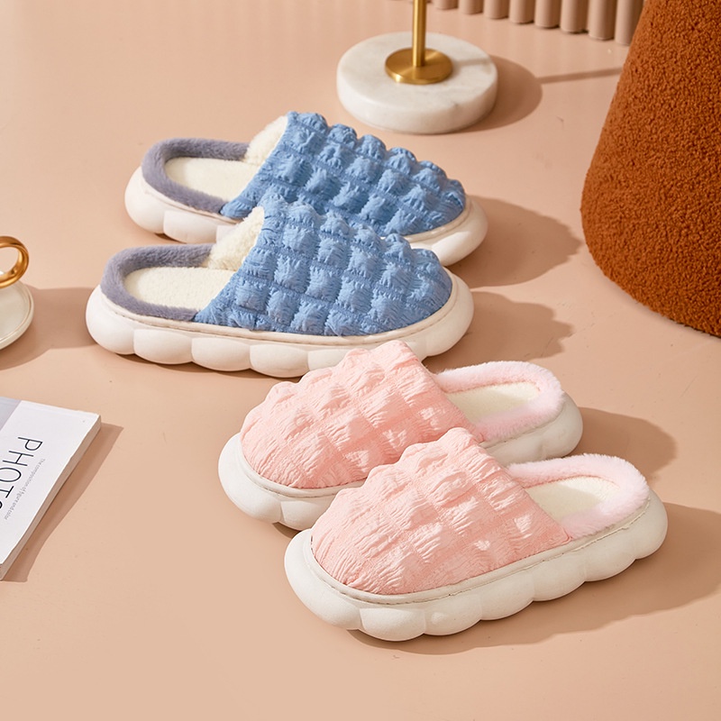 Prowow❤Dép Bông Đi Trong Nhà Đế Mềm Siêu Mỏng Giữ Ấm Mùa Đông Cho Cặp Đôi