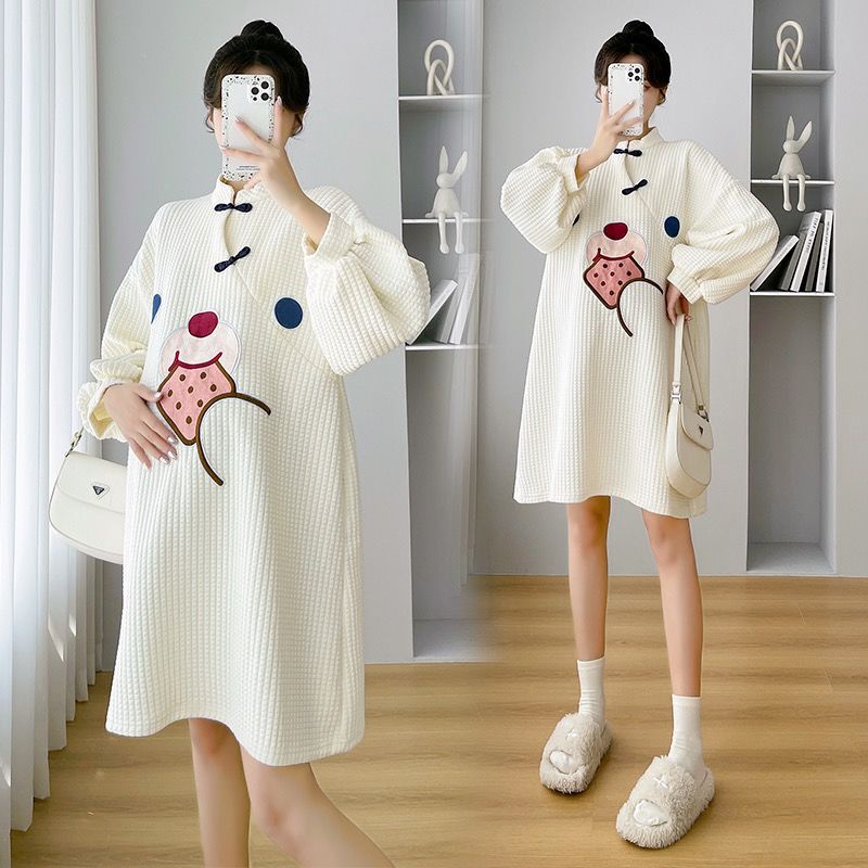 YHTN đầm bầu đầm bigsize dễ thương xinh Thời trang bigsize tay dài set chân váy bầu