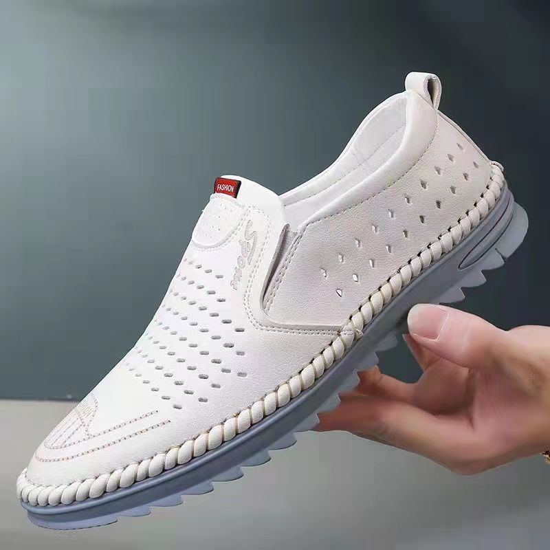 Giày Sandal da Mềm Đục Lỗ Thoáng Khí Cho Đàn Ông Trung Niên
