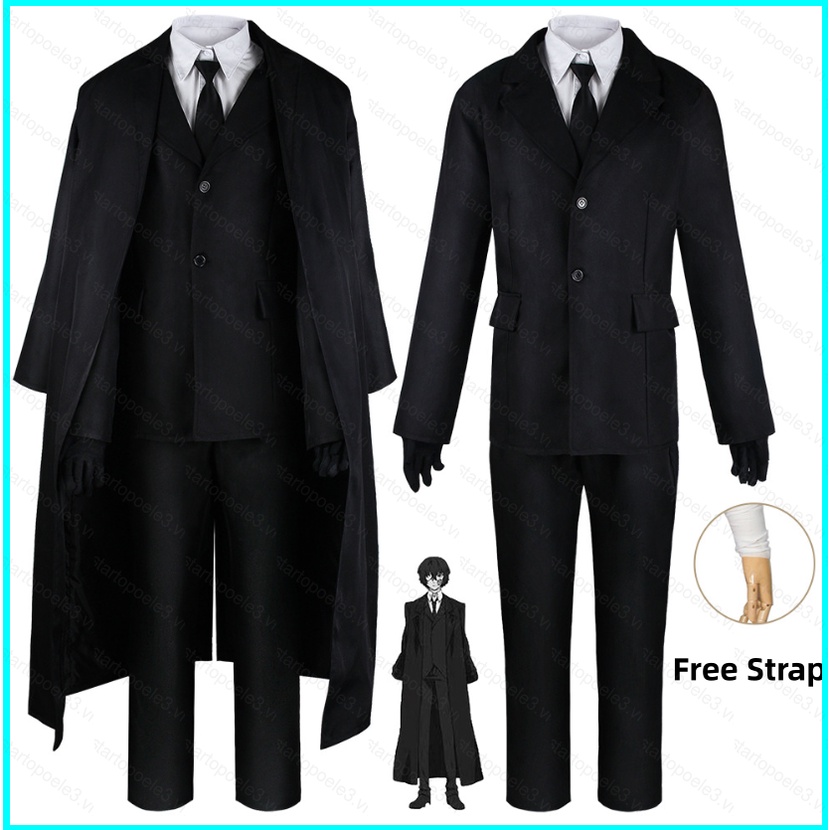 Star3 bungo stray dogs dazai osamu cosplay trang phục anime áo gió màu đen áo sơ mi buộc áo khoác áo khoác phù hợp với đồng phục hallween