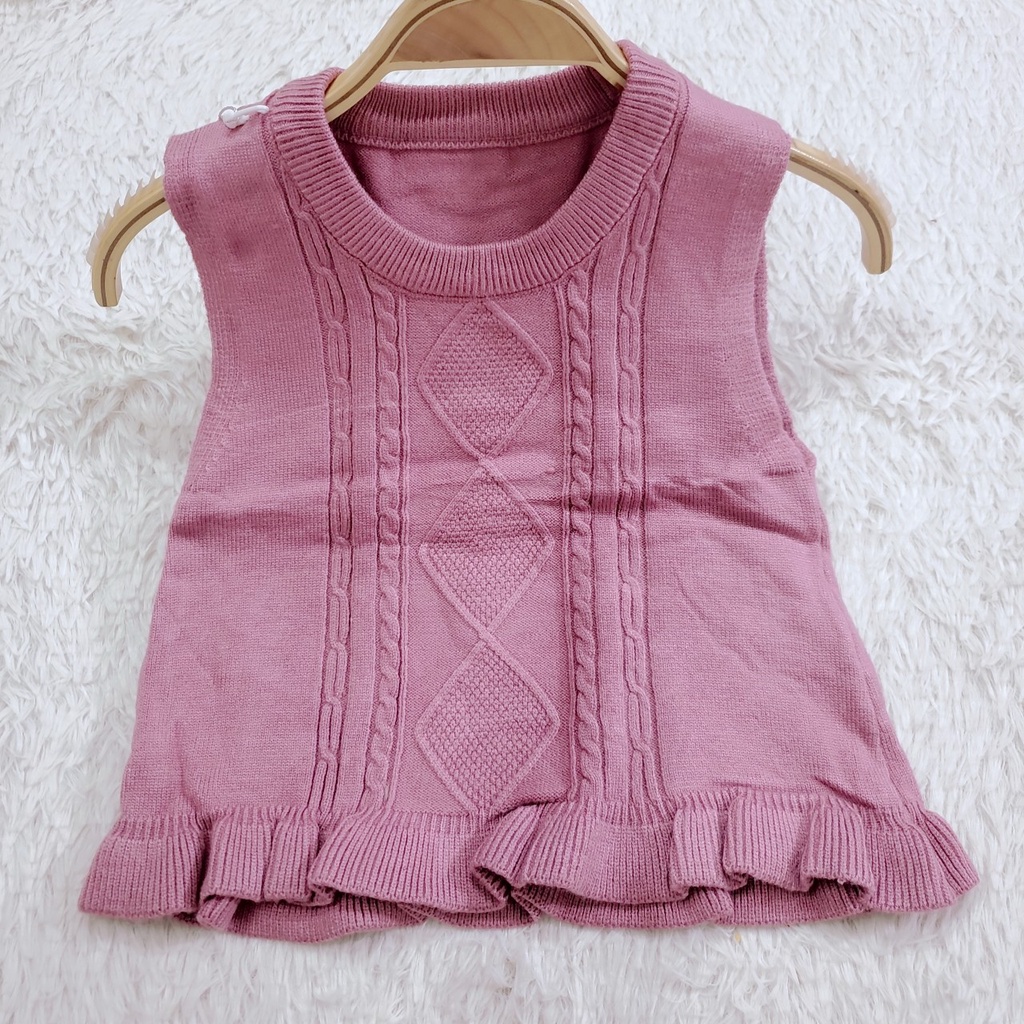 Áo gile len cổ tròn chui đầu mùa đông hàng quảng châu len mịn mềm đẹp cho bé gái 7-13kg 2865