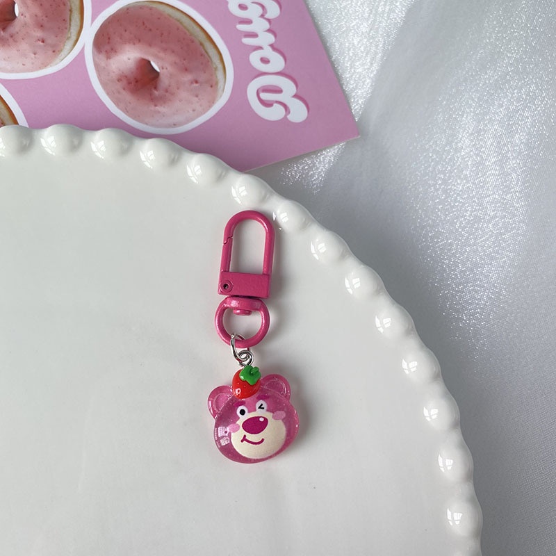 Móc khóa gấu dâu cute Móc Chìa Khóa Acrylic Hình Gấu Và Dâu Tây Dễ Thương