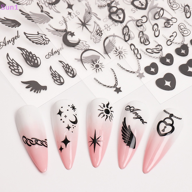 Sun1> sliver nails stickers mental sun moon star lock angel wing decals nail ch 3d adhesive sliders spring decor accessories tốt