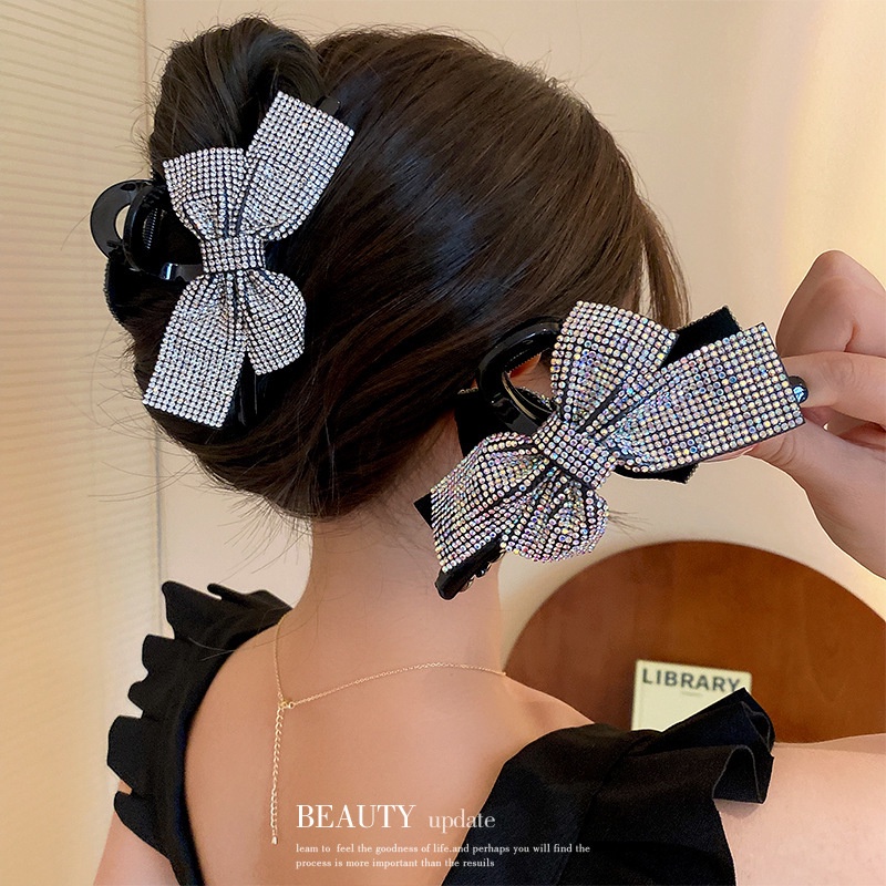 Rhinestone nơ nút kẹp nữ đầu cá mập kẹp phụ kiện tóc thời trang hàn quốc cho phụ nữ