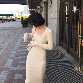 Đầm dệt kim SUXI dáng ôm dài tay dài thời trang thu đông cho nữ