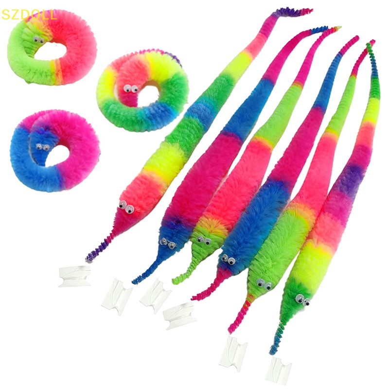 Magic worm prop fuzzy wiggly worm twisty toy caterpillar on a string cat wand trick toy carnival party gift for kids dom