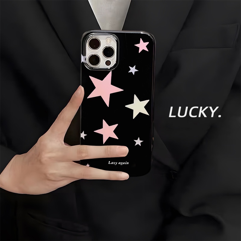 Ôp Điện Thoại tpu Dẻo Màu Đen In Hình Ngôi Sao Hồng Cho iphone 14 pro max iphone 13 pro max 12 pro max 11 xr xs 7plus 8 Ốp