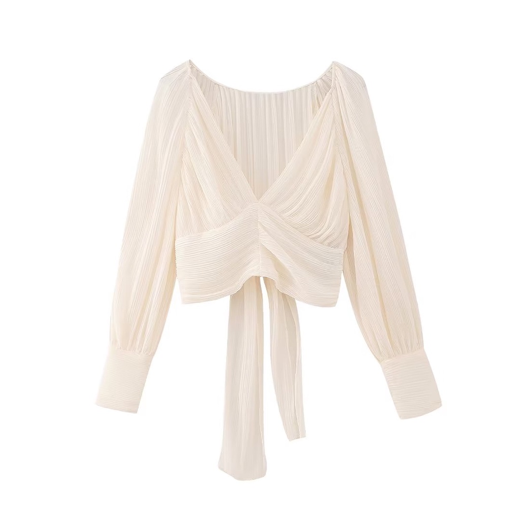 Zara blouses nữ phong cách mới trở lại nơ áo sơ mi ren-up7969231+ Váy xếp ly eo cao9878170