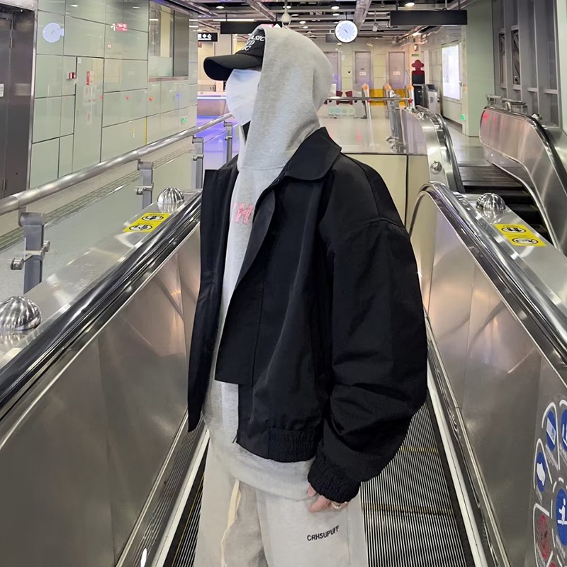 Kyushuad Áo Khoác Có Nón Tay Dài Màu Trơn  Tiêu Chuẩn harajuku Thời Trang Trẻ Trung Cho Nam