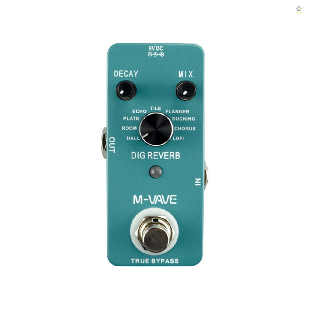 3elife m-vave dig reverb digital reverb guitar effect pedal 9 loại reverb kiểm soát phân rã & mix true bypass vỏ kim loại đầy đủ