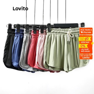 Quần short Lovito lưng dây rút thắt nút màu trơn L02043 (Blue/Gray/Green/Pink)