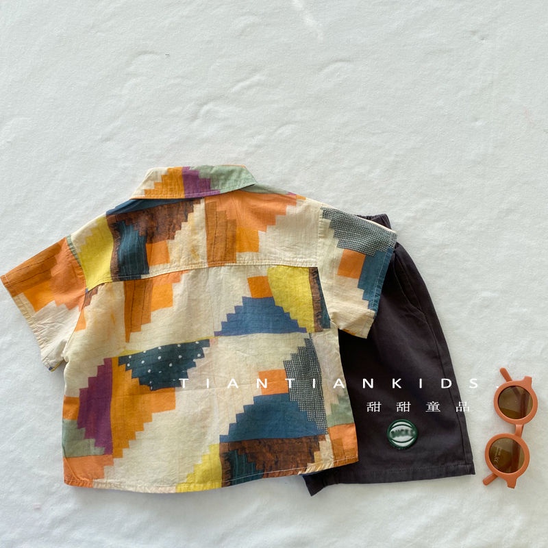 Bộ Áo Sơ Mi Ngắn Tay + Quần Đùi Phong Cách Hàn Quốc Thời Trang Mùa Hè Mới Cho Bé Trai