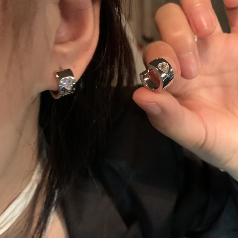 Bông Tai Dạng Vòng Đính Đá zircon Họa Tiết Trái Tim Phong Cách Pháp Thời Trang Xuân Hè Cao Cấp