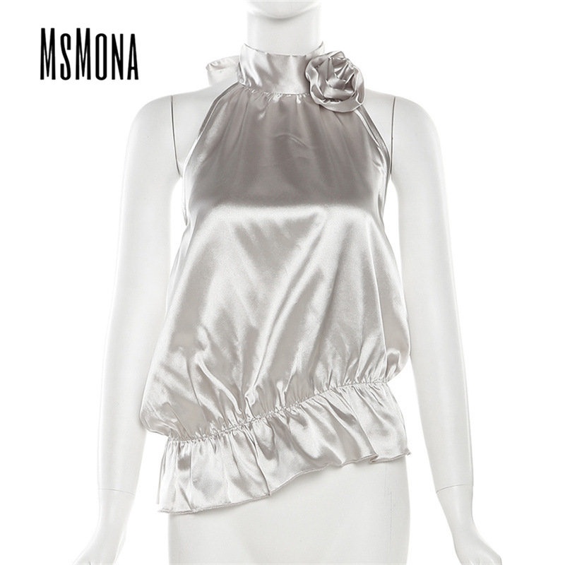 Áo Thun Sát Nách Dáng Rộng Màu Trơn In Họa Tiết Hoa Thời Trang 2023 Cho Nữ