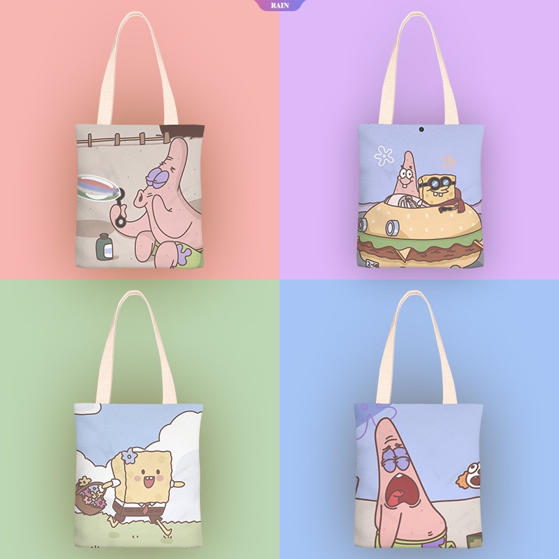 Túi Xách Đeo Vai Vải Canvas In Hoạt Hình SpongeBob Patrick Ngôi Sao Đơn Giản Ngọt Ngào Cho Nữ [RAIN]