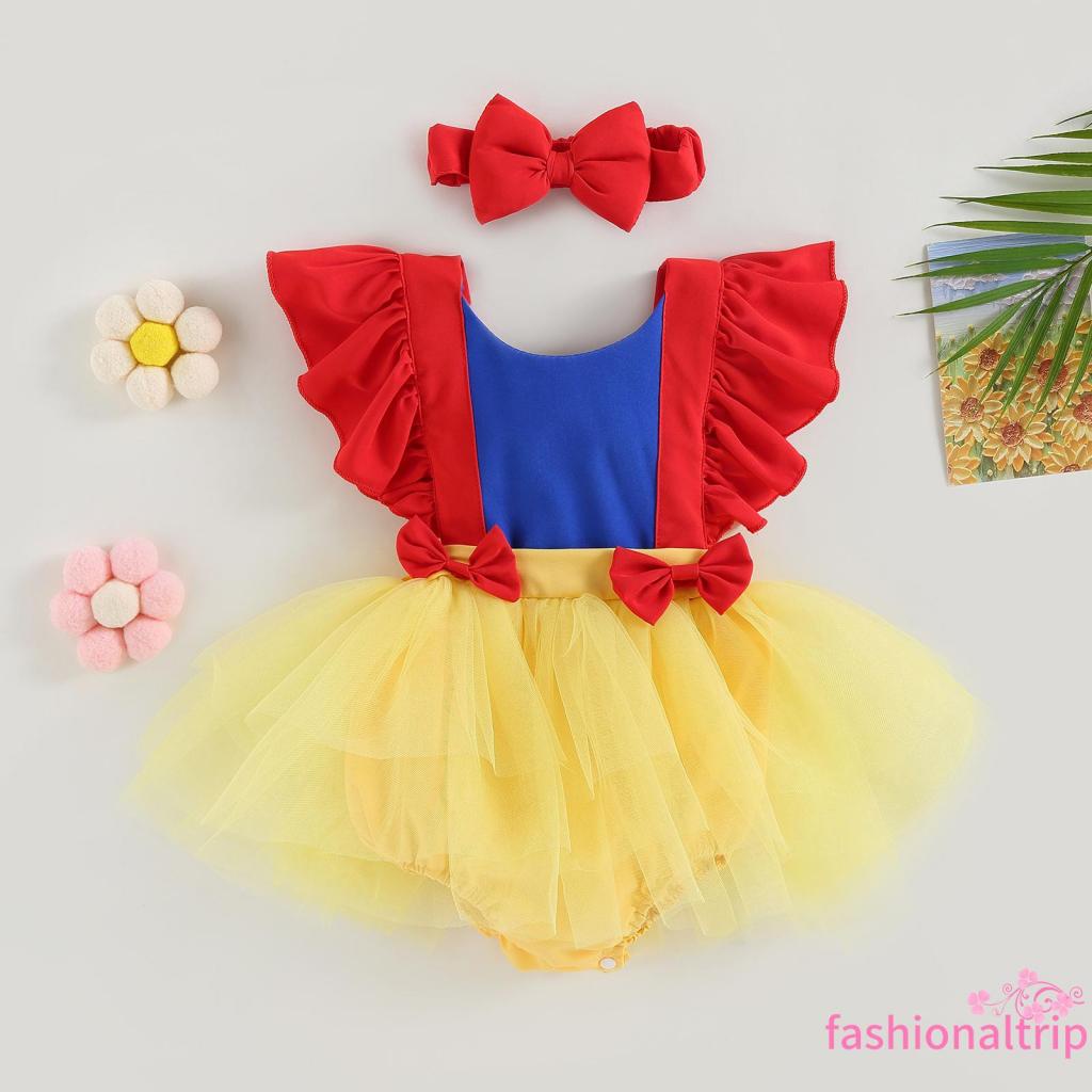 Bộ Áo Liền Thân Không Tay Nhún Bèo + Băng Đô Xinh Xắn Cho Bé Gái