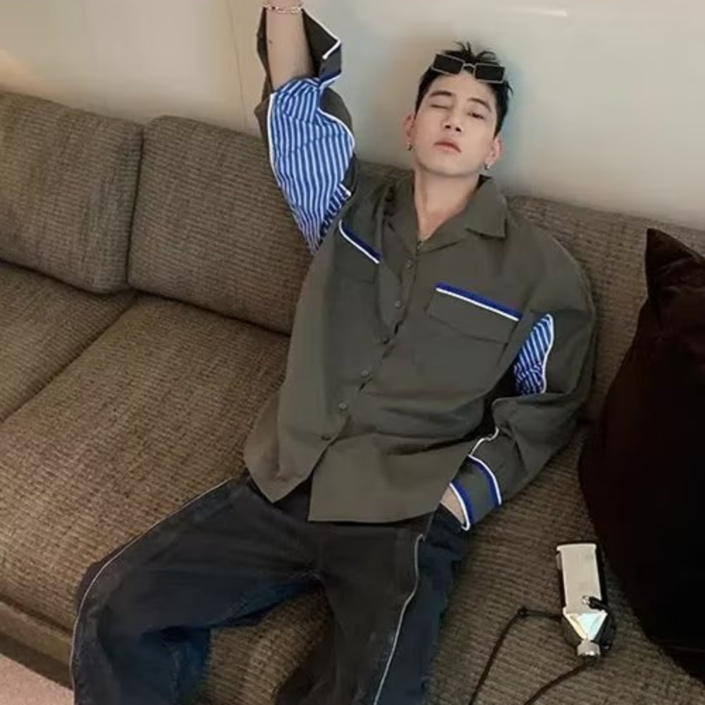 Áo Sơ Mi Chất Liệu Cotton Dày Dặn Họa Tiết Kẻ Sọc Màu Xanh Lá Thời Trang Mùa Thu Phong Cách Hàn Quốc