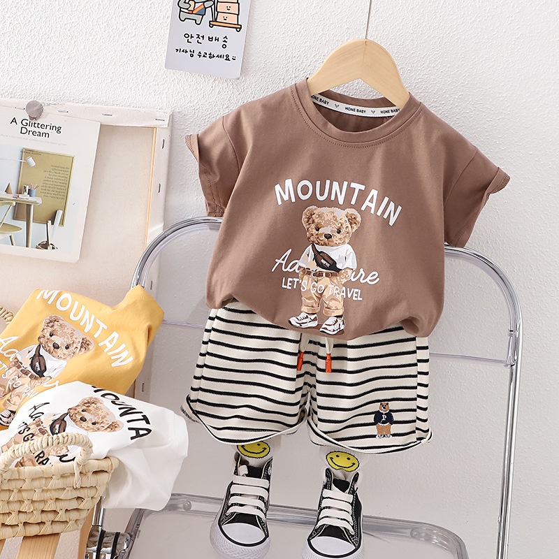 OOPSMILE Set Đồ Thể Thao Áo Thun Phối Quần Short In Họa Tiết Hoạt Hình Thời Trang Mùa Hè Cho Bé Trai