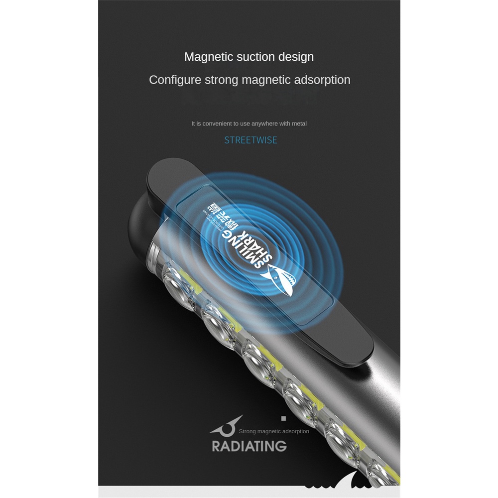 Đèn Kẹp Bút Hình Cá Mập Cười Đèn Pin Mini Cầm Tay Đèn Pha Lớn Đèn Bên Có Khả Năng Hấp Thụ Từ Tính Mạnh Đèn Pin Đèn Pin