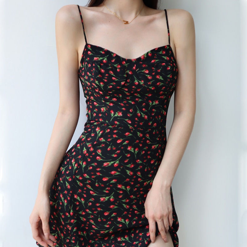 IELGY Đầm Hai Dây Dáng Chữ a Họa Tiết Hoa Thời Trang Mùa Hè Cho Nữ