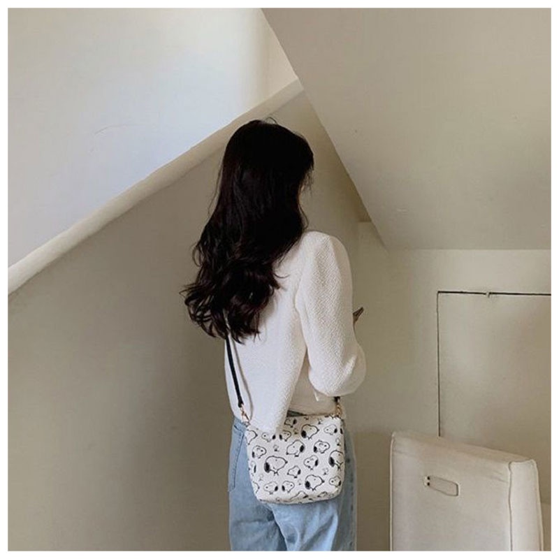 MISCHA Túi Xách Đeo Vai In Hoạ Tiết Snoopy Đơn Giản Xinh Xắn Thời Trang Dành Cho Nữ