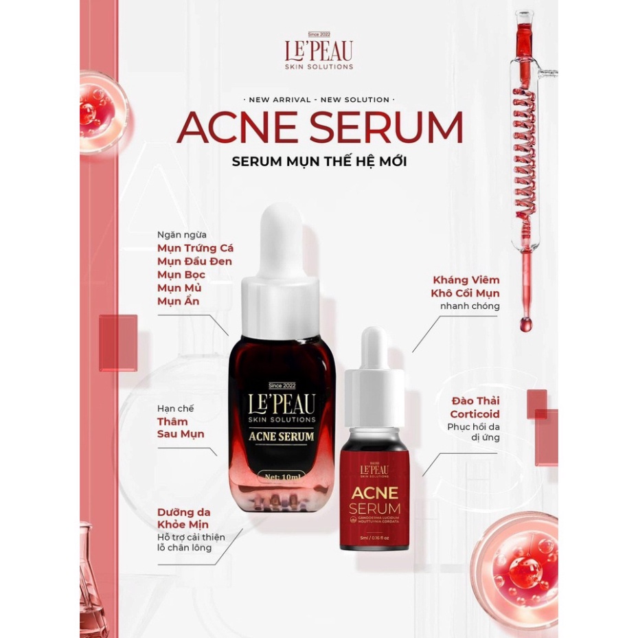 Giảm Mụn Thâm Rỗ Lepeau Acne Serum 5ml, Kem Bôi Mụn Trắng Sáng Khô Còi Mụn, Thâm Sau Mụn