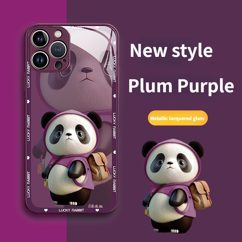 Ốp Điện Thoại Mặt Kính Ánh Kim Chống Sốc Hình Gấu Trúc Cho iPhone 11 12 13 14 Pro Max