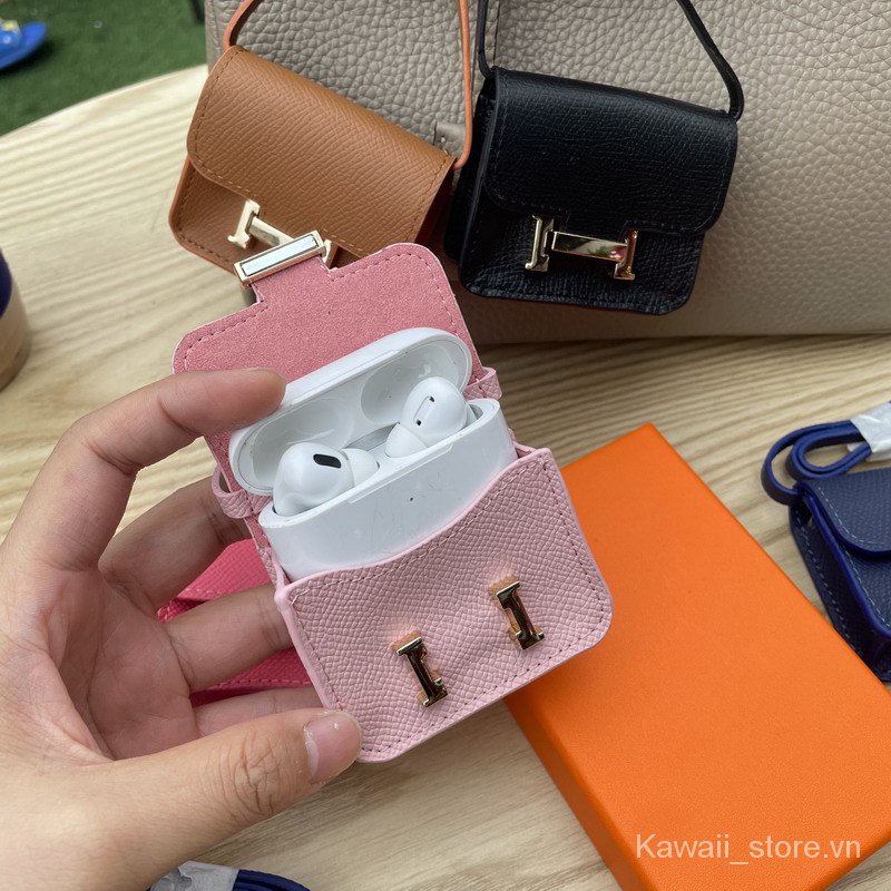 Móc Khóa Túi Xách / Tai Nghe Mini Bằng Da Bò Thật Hình Chữ H Sáng Tạo