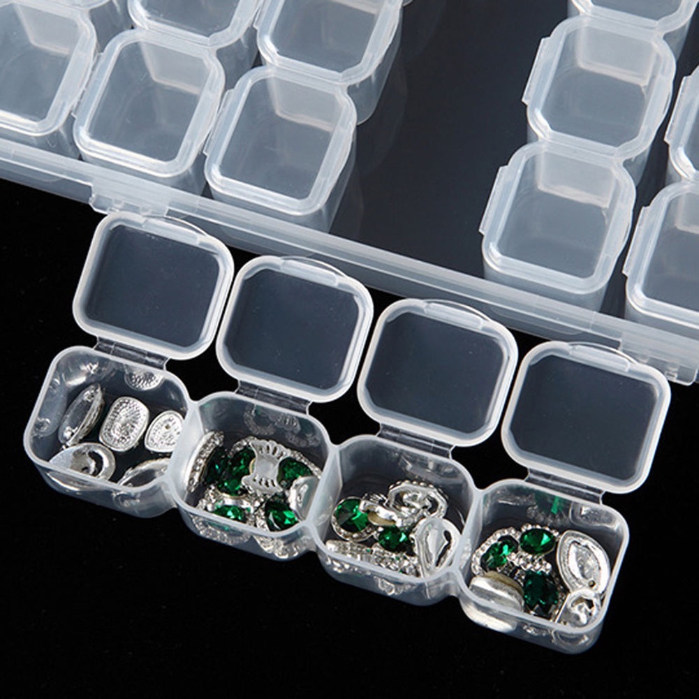 Hộp Nhựa Trong Suốt 28 Ngăn Đựng Hạt / Trang Sức / Trang Trí Móng Nghệ Thuật
