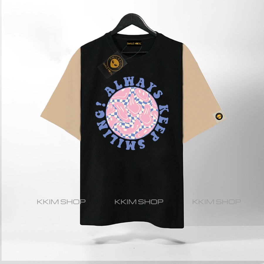 Áo Thun Tay Lỡ SMILE KOOL Phối Màu ,Form rộng oversize, unisex nam nữ, chất liệu Cotton