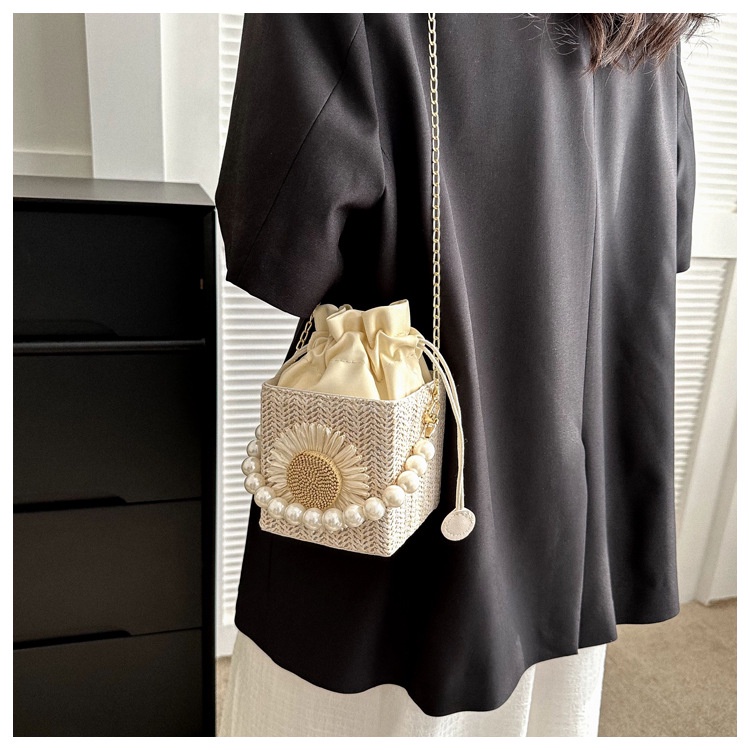 Túi Xách JASMIN NOIR Đeo Chéo Đan Lát Hình Vuông Đính Ngọc Trai Thời Trang Cho Nữ