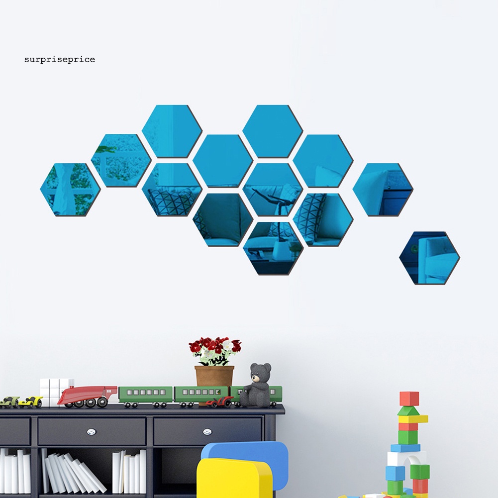 Bộ 12 Miếng Dán Tường Tráng Gương Hình Lục Giác 3D DIY Trang Trí Nhà Cửa