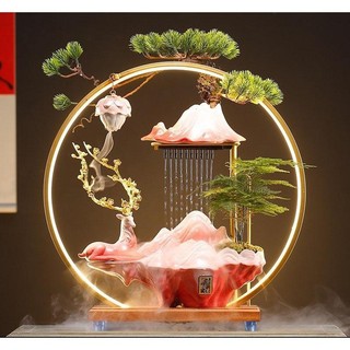 Thác nước phong thủy tiểu cảnh non bộ để bàn quà tặng tân gia khai trương cửa tiệm bằng gốm sứ cao cấp