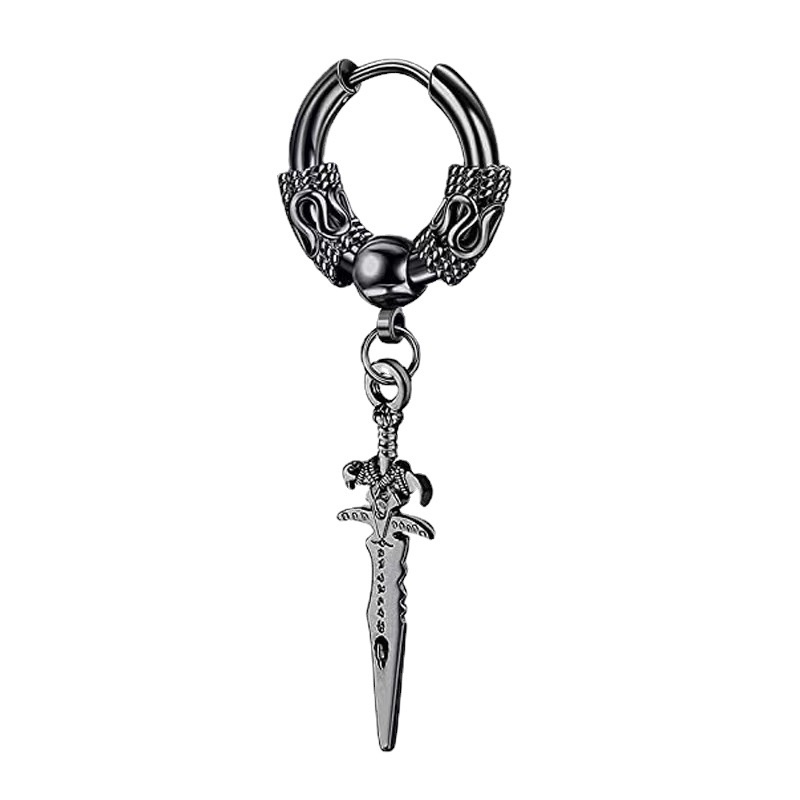 Bông Tai Hình Thanh Kiếm Màu Đen / Bạc Đơn Giản Thời Trang Cho Nam Và Nữ