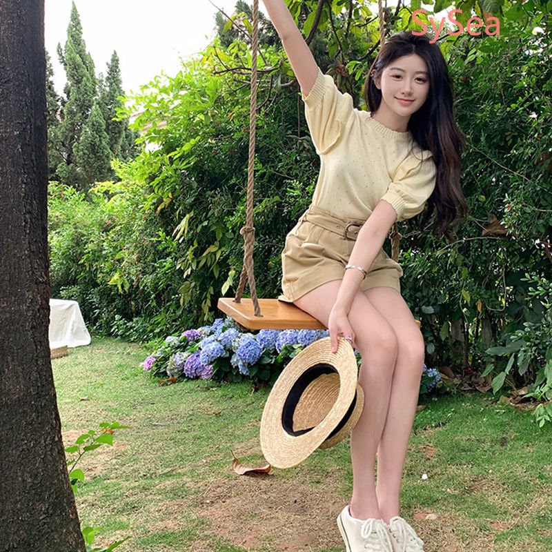 Áo Dệt Kim Tay Phồng Thời Trang Hàn Quốc Dành Cho Nữ