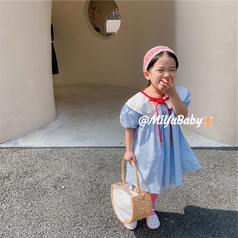 Miyababy Quần áo bé gái Đầm cổ búp bê cho bé gái hai màu