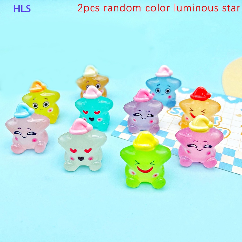 Bộ 2 Đồ trang trí Ngôi Sao Dạ Quang Mini Bằng Nhựa Resin Dễ Thương Dùng Trang Trí