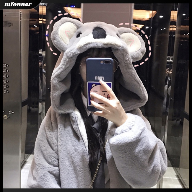 Áo Khoác Bông Dày Dặn Giữ Ấm Tai Thỏ Dễ Thương Cho Nữ