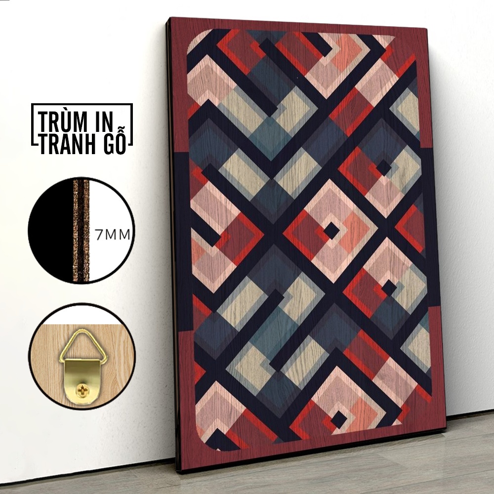 Tranh in gỗ trang trí nội thất Họa Tiết Caro Thổ Cẩm decor phòng ngủ phòng khách văn phòng