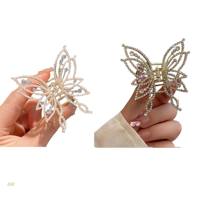 Kẹp Tóc Càng Cua 2 "Bằng Kim Loại Đính Đá Và Ngọc Trai Nhân Tạo Kiểu Tóc Cho Nữ