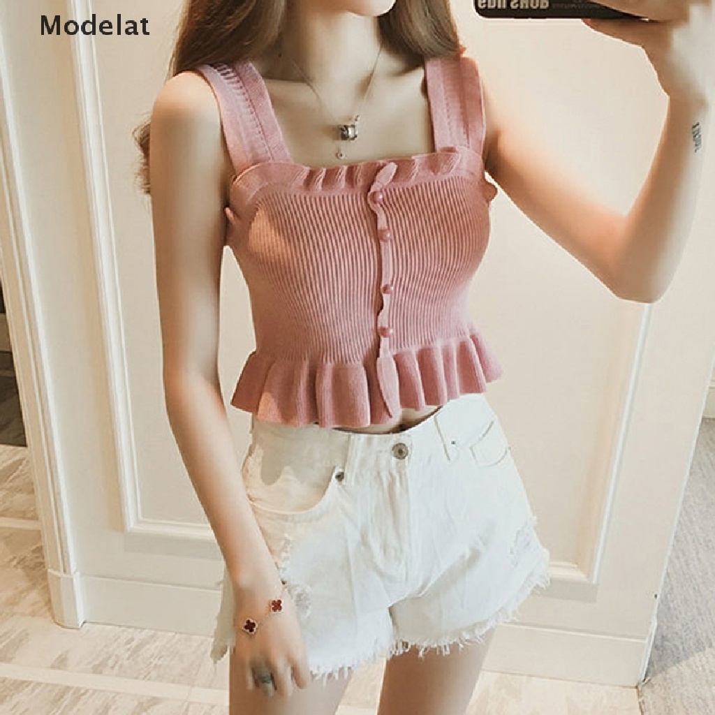 Áo Thun Crop Top Không Tay Có Nút MFC Y2K Dành Cho Nữ