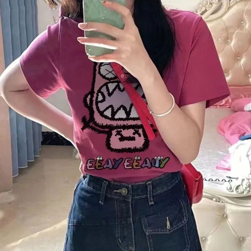 Áo Thun Cotton Cổ Tròn Tay Ngắn In Hình Vui Nhộn Thời Trang Mùa Hè Hàng Mới 2023 200g Dành Cho Bạn Nữ