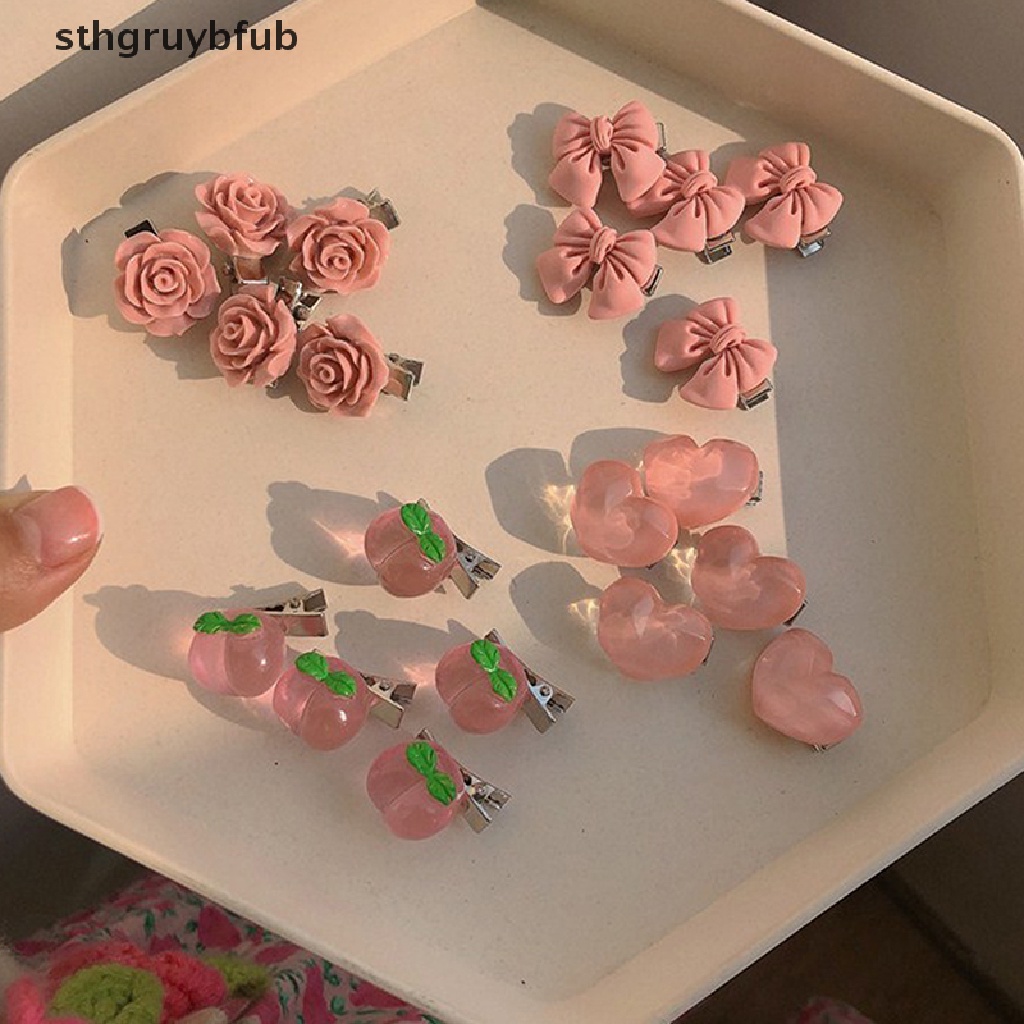 Set 5 Kẹp Tóc Mini Hình Hoa Hồng / Trái Tim / Nơ Xinh Xắn Cho Nữ