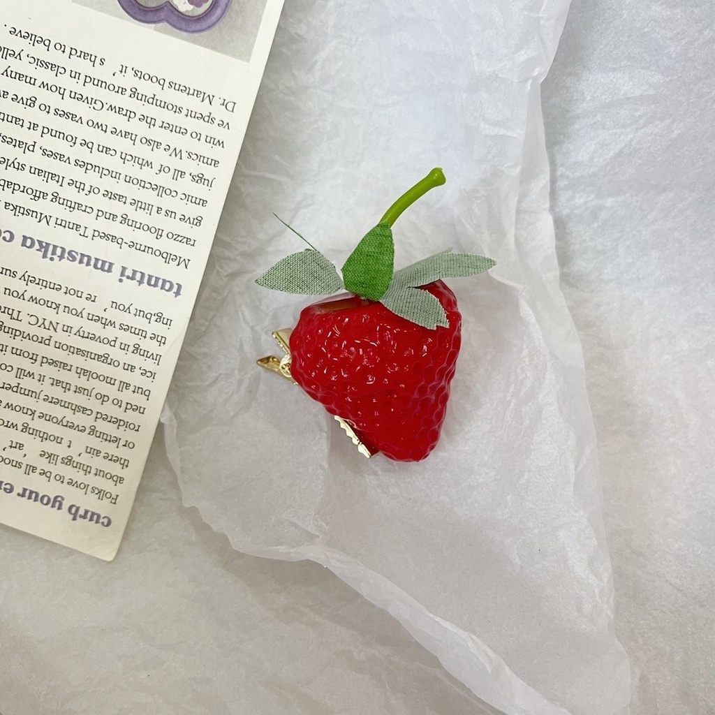 Kẹp Tóc Dâu Tây Ba Chiều Vui Nhộn ins Cho Học Sinh Hàng Có Sẵn