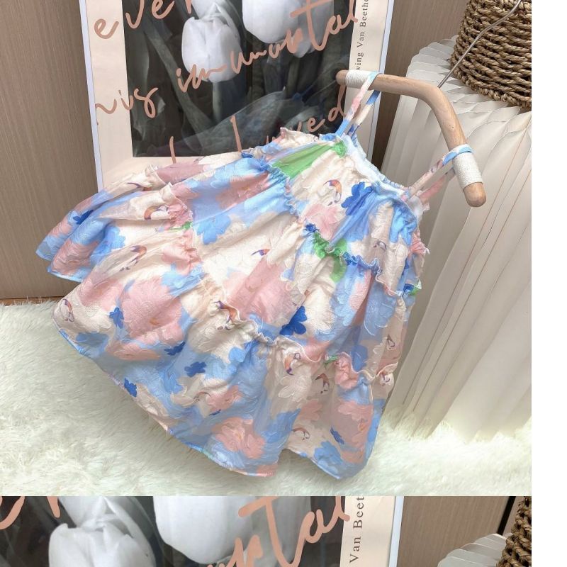 Đầm Công Chúa Hai Dây In Hoa Thời Trang Mùa Hè 2023 Dành Cho Bé Gái